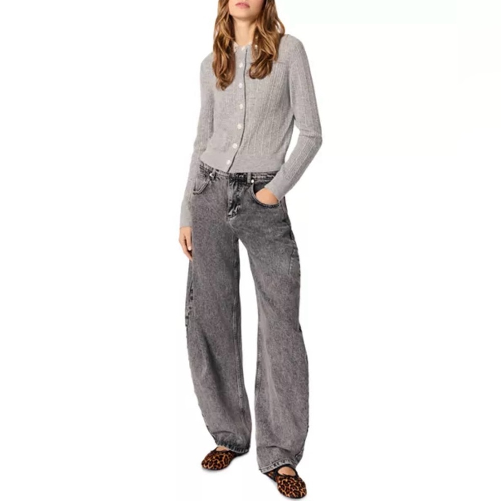 Maje Gray Cardigan with Beaded Collar - Picture 5 of 9